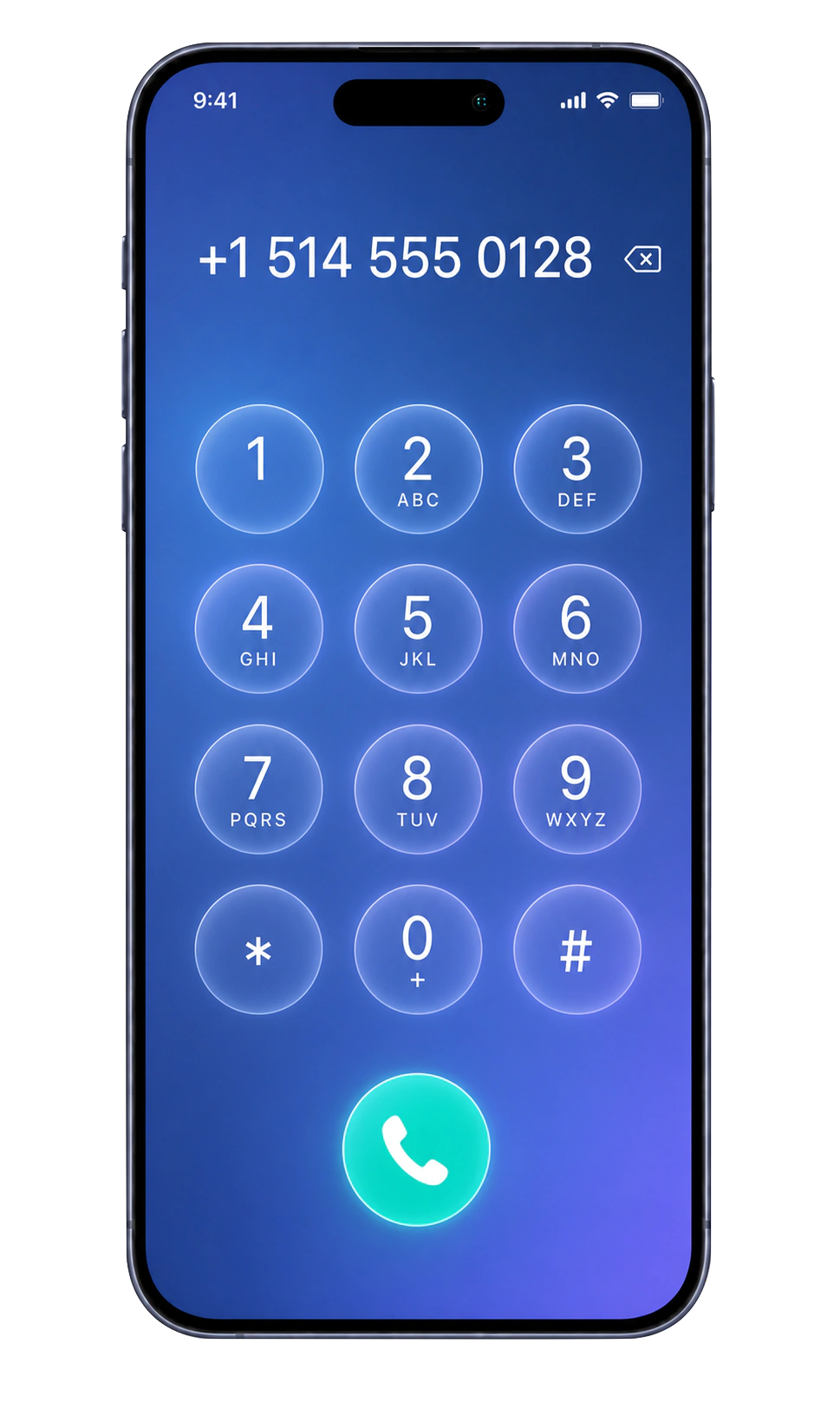 Application Bloom IA affichant le clavier de composition et un numéro prêt à être appelé